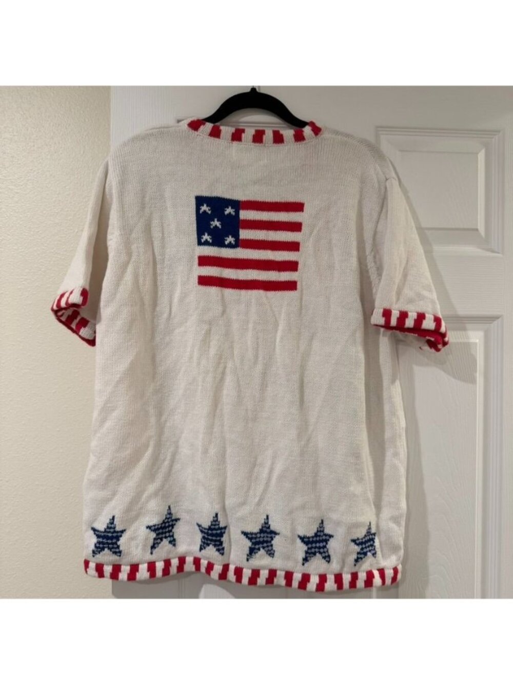 Quacker Factory Stars Stripes American Flag Patriotic Sequin Novelty Sweater Siz